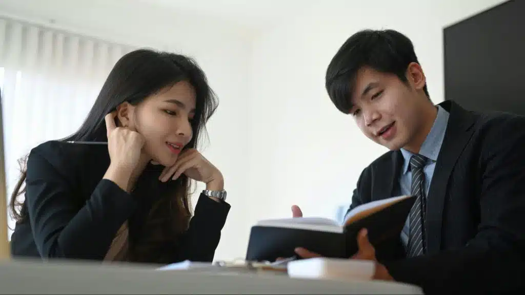 A man and woman working together