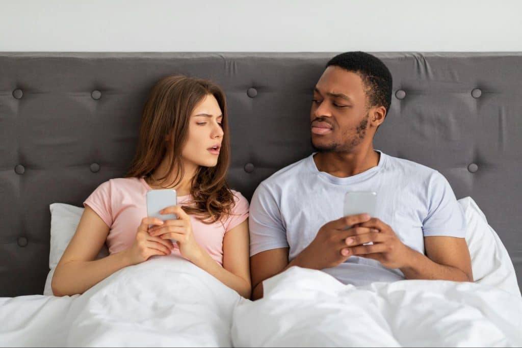 A man looking at the woman