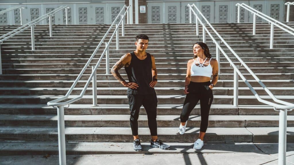 A couple running together.