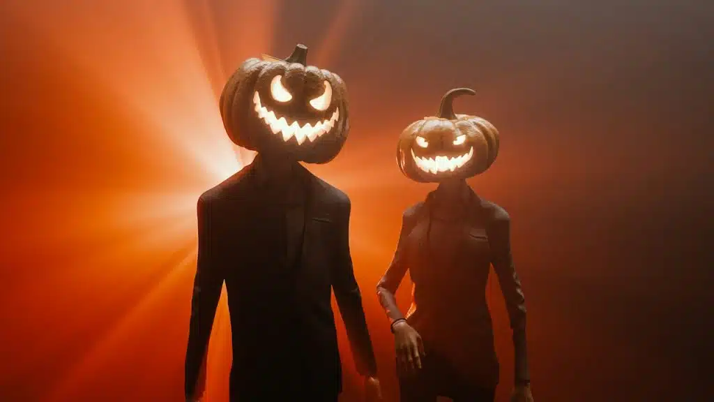 A Couple dressed as the Pumpkin King and Queen.